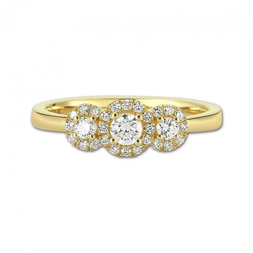 Eksklusiv Cordelia diamantring fra Nuran i 14 karat guld med 0,41 ct diamanter og triple rosette-design.